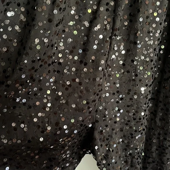 Black sequin pants slouchy Sz medium drop crotch elastic waistband - Picture 7 of 8